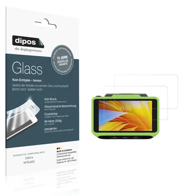 Produktbild von 2x Schutzfolie für Zebra WT6400 - Anti-Shock 9H Folie dipos Glass Kunststoffglas