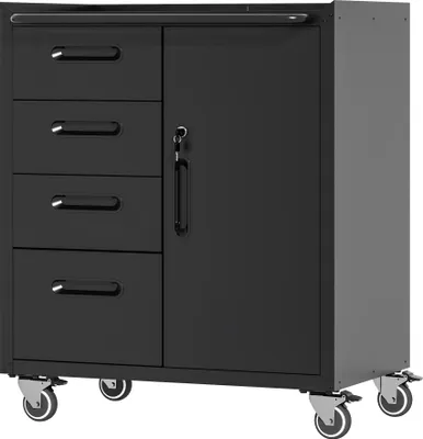 Produktbild von Stabiler Metall-Werkzeugschrank mit Rollen – 75 × 42 × 88 cm, Schwarz/Grau, für Garage, Büro & Haushalt
