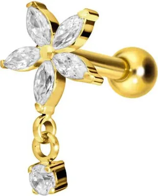 Produktbild von Ohrpiercing Titan Ohrpiercing mit Innengewinde KRISTALLBLUME + KRISTALL Gold Stablänge: 6mm