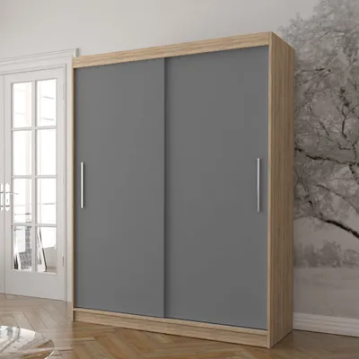 Produktbild von Schwebetürenschrank Kleiderschrank Schrank 150 cm Sonoma Eiche/Grau ohne Spiegel Vista 04
