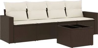 Zdjęcie produktu dla vidaXL 5-częściowa sofa ogrodowa z poduszkami z brązowego polirattanu