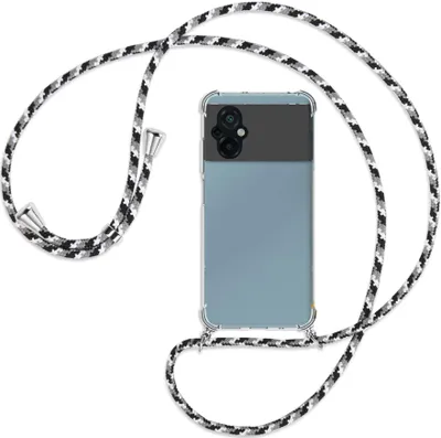 Produktbild von Handykette Backcover-Schutzhülle mit Band (Metall silberfarben) für Xiaomi Poco M5 (6.58'') - schwarz/grau/weiß