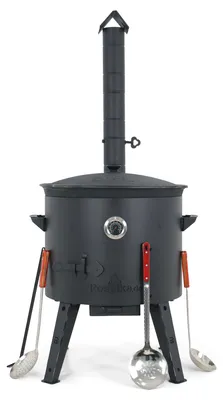 Produktbild von Utschak Feuerofen Ø 49 cm + Gusseisen-Kasan 22 L, Ø 52,7 cm, runder Boden + Küchenzubehör, Usbekischer Kochtopf aus Gusseisen