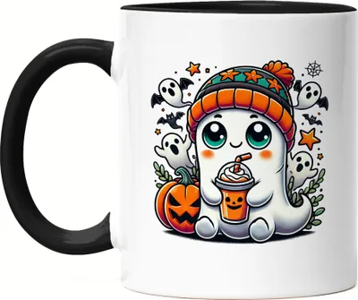 Produktbild von Süßes Geister-Design Tasse schwarz Halloween Kürbis Herbst Geist niedlich