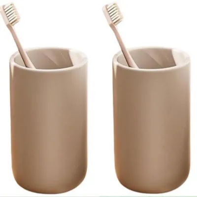 Produktbild von Zahnputzbecher Set 2 Stück Kunststoff Gefrostet Kaffee/Weiß 300ml