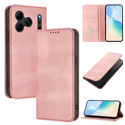 Obrázek produktu pro Pouzdro pro Doogee Note 56 / Note 56 Pro, vintage kožené pouzdro s RFID ochranou, přihrádkami na karty, stojánkem Růžový