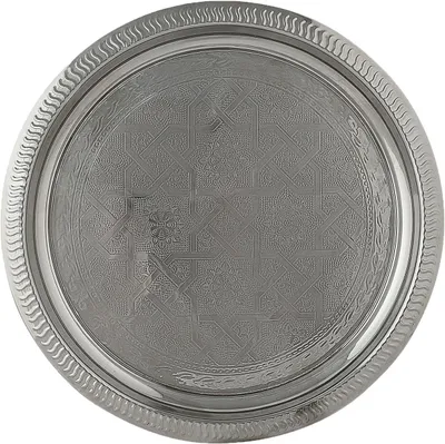 Image de Plateau de service oriental rond, modèle Nacera, en métal argenté, diamètre 28 cm
