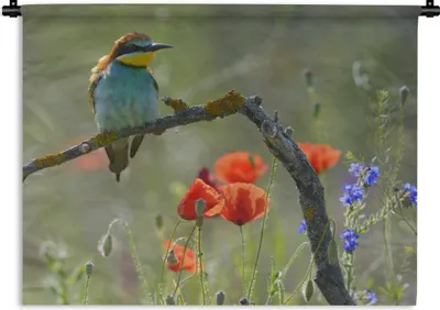 Produktbild von MuchoWow® Wandteppich Wandbehang Ein Bienenfresser inmitten der schönen Blumen 120x90 cm Tapisserie Dekoration Wandtuch - Wohnen - Aufhänger für die Wand