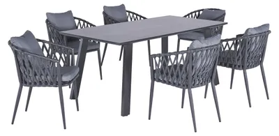 Produktbild von LC Garden »Sunrepo« II Gartenset 7tlg. Anthrazit Esstisch 180x100cm Aluminium/Keramik + 6x Stapelstuhl Rope Sitzgruppe
