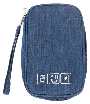 Produktbild von Elektronik-Organizer, weicher kationischer Stoff, Metall-Reißverschluss, Netztasche, Kabeltasche für Reisen, Business, Büro, Grün