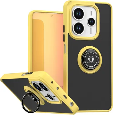 Produktbild von Hülle für Xiaomi Redmi Note 14 5G Matte Transluzent TPU Stoßfest Schutzhülle mit Ring Halter Ständer Gelb