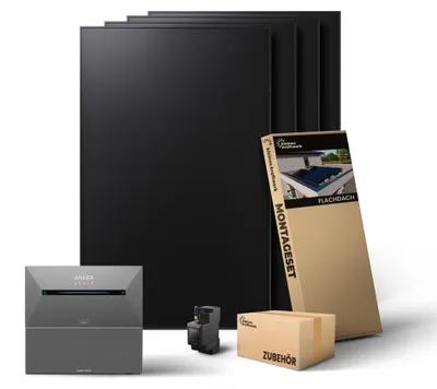 Produktbild von Kleines Kraftwerk 1920W Balkonkraftwerk mit Speicher Anker Solarbank 2 Pro + Zusatzbatterie – 0% MwSt – Flachdach Halterung |Solaranlage mit Speicher