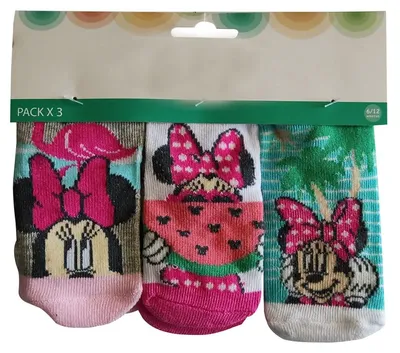 Productafbeelding van Minnie Mouse babysokken, 3-pack voor baby's, meisjes en jongens, van 0 tot 12 maanden