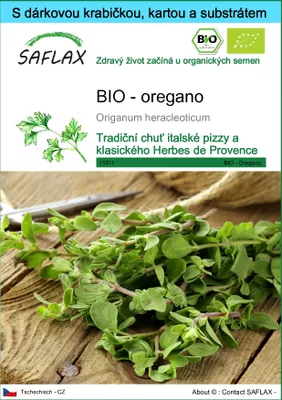 Obrázek produktu pro SAFLAX Dárková sada - BIO - oregano - Origanum heracleoticum - 1500 Semena - S dárkovou krabičkou, přepravním štítkem, dárkovou kartou a pěstebním médiem