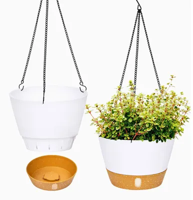 Produktbild von x 20 cm Hängeblumentöpfe für drinnen und draußen, Hängetöpfe mit Abflussloch für Pflanzen, Hängeblumentöpfe mit 3 Haken, Hängepflanzentöpfe für Garten und Wohnung (weiß)