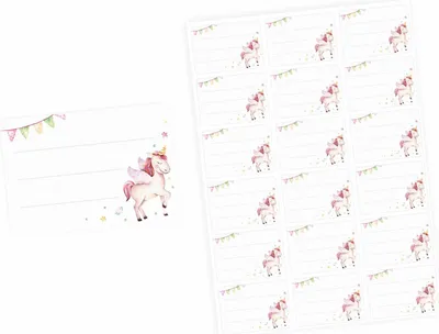 Produktbild von 72 Blanko Etiketten Einhorn - 64 x 45 mm - Namensetiketten Mädchen