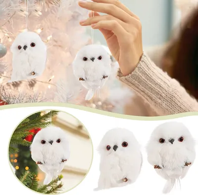 Image de 2Pcs Noël mignon hibou suspendus cadeau simulation animal pendentif Xmas Tree pendentif Home Holiday Party décoration