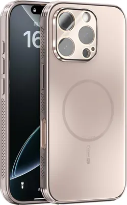 Produktbild von Matte PC TPU Hülle für iPhone 16 Pro Magnetische Handyhülle mit Linsenabdeckung und Wärmeableitung Stoßstange Gold