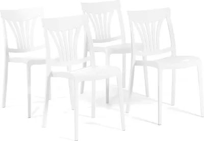 Immagine prodotto di set di 4 sedie impilabili in polipropilene con fibre di vetro per esterni e giardini, bar e ristoranti, cucine dal design moderno - GINA - Bianco