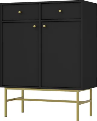 Produktbild von Masseno Kommode TORINO 84 cm Sideboard mit 2 Schubladen und 2 Türen für Wohnzimmer Schlafzimmer Modern 84x41x108 cm Graphitfarben / Graphitfarben