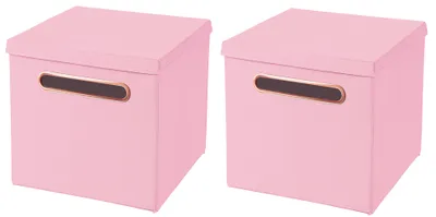 Produktbild von 2 Stück Rosa Faltbox 32,5 x 32,5 x 32,5 cm mit ROSEGOLD Griff  Aufbewahrungsbox faltbar,  mit Deckel