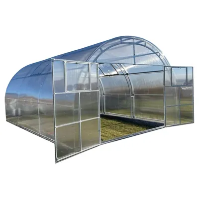 Image de Jardin Dream Serre en polycarbonate "Oasis" 4x8m en acier, avec polycarbonate 10mm Avec grandes portes doubles de chaque côté