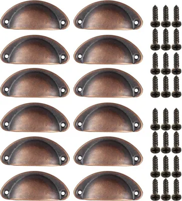 Produktbild von 12 Muschelgriffe inkl. Schrauben 81x35mm Schubladengriff Möbelgriff Farbwahl, Farbe:antik kupfer