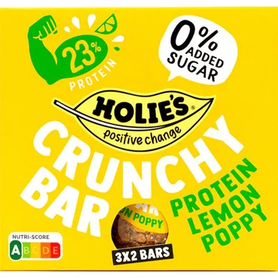 Produktbild von Holie's Crunchy Protein Bar Zitrone Mohn 120g – Knuspriger Eiweißriegel