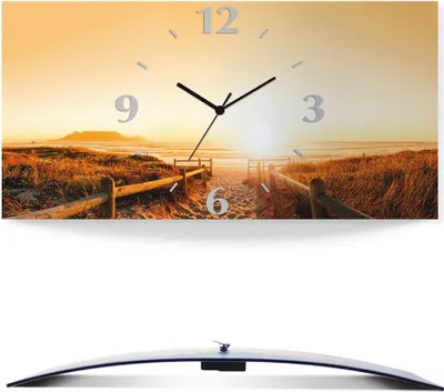 Produktbild von ARTland Wanduhr, gebogen Funkuhr - schwarzer Zeiger Sonnenuntergang Panorama Strand Größe: 50x25 cm
