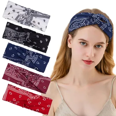 Produktbild von 5 Stück Haarbänder Damen, FITDON Boho Stirnband Breite Elastische Knot Stirnbänder Yoga Sport Haarband