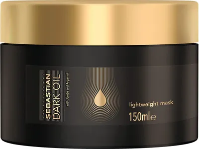 A black jar of Sebastian Professional Dark Oil Lightweight Mask with a gold lid.