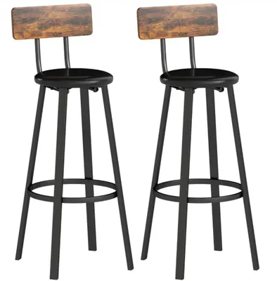 Produktbild von Barhocker 2er Set, Esszimmerstuhl Tresenhocker Barstuhl mit Fußstütze, Rückenlehne, 75,5 cm Sitzhöhe für Küche & Theke