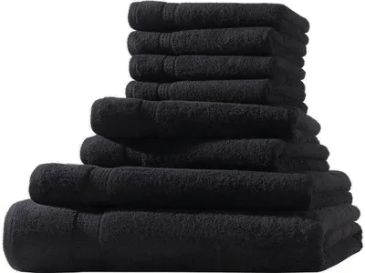 Produktbild von XL-Set 8tlg Frotteetücher Elegance 100% Baumwolle 500 gsm Gästetücher Handtücher Duschtücher Badetücher schwarz