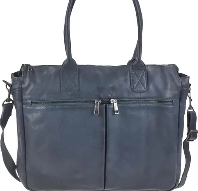 Produktbild von Shopper Leder Handtasche Umhängetasche 45x32cm "Binni" blau Bear Design CP1657-navyblue