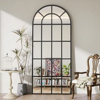 Immagine prodotto di Specchio a figura intera, 175x65 cm | Specchio da parete, da appendere o da appoggiare, con supporto, a forma di arco