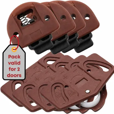 Imagen del producto de Juego de rodillos y guías para puertas correderas, para 2 puertas, con orificio de 30 mm, accesorios para puertas correderas