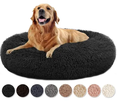 Produktbild von Hundebett Katzenbett Waschbar Flauschig Rund für Große Hunde Schwarz 120x120x20cm