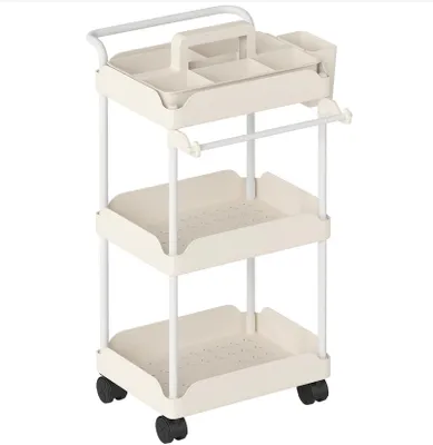 Obrázek produktu pro Úložný vozík, vozíky 3 koše, držák na ručníky, kolečka, rukojeť
