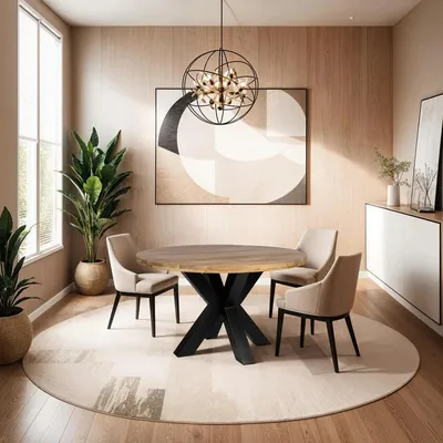 Produktbild von Zita Home Esstisch, rund, 180 cm, Mangoholz, Natur, dickes Gestell, skandinavisch, modernes Design