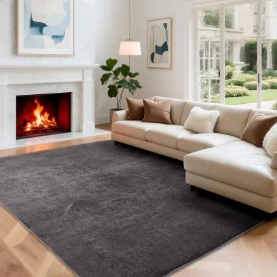 Obrázok produktu pre Omgoods – Nadýchaný koberec do obývačky, 120 x 170 cm, tmavosivý