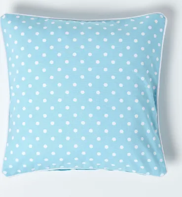Immagine prodotto di Copricuscino HOMESCAPES blu a pois, 100% cotone, 45 x 45 cm