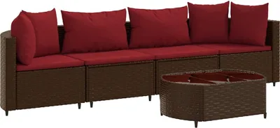Produktbild von vidaXL 5-tlg. Garten-Sofagarnitur mit Kissen Braun Poly Rattan