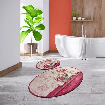 Produktbild von Bosdela Ovales 2-Teiliges Badezimmerteppich-Set, WC-Vorleger-SetVintage