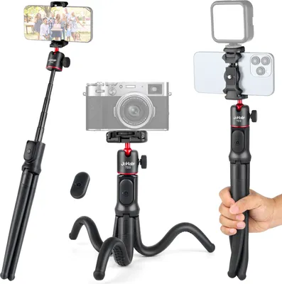 Produktbild von JoHalF Ausziehbares Octopus-Stativ, flexibler Selfie-Stick, Stativstaender mit Telefonhalterung, 1/4 Zoll Schraube, Fernausloeser fuer spiegellose Kamera, Sportkamera, Smartphone, Vlog, Live-Streaming, Selfie-Videoaufnahme