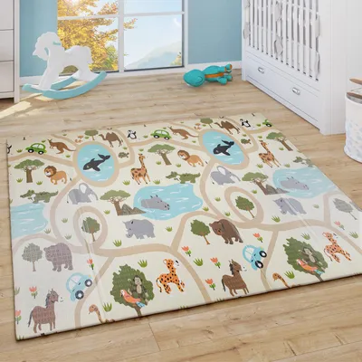Produktbild von Spielmatte Krabbelmatte Faltbar Wendbar Abwischbar Tier Motiv Weltkarte Grau Beige Grösse 180x200 cm