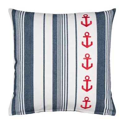 Immagine prodotto di cuscino copricuscino Marina 45 x 45 cm blu cotone ricamo ancora