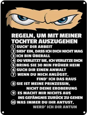 Produktbild von vianmo Blechschild 40x30 cm Regeln um mit Tochter auszugehen Spruch Zitat