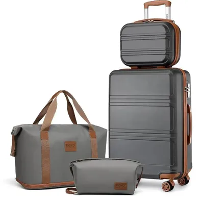 Immagine prodotto di Set da viaggio composto da 4 pezzi: valigia da cabina da 55 cm, beauty case, trousse da toilette e borsa da viaggio, tutti di colore grigio