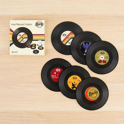 Immagine prodotto di Winkee Rocks - 6 Vinyl Record Coaster | Coole Retro Glas-Untersetzer | Silikon Bierdeckel Schallplatte | Vinyl Coaster | Tischuntersetzer rund | Geschenkidee zu Weihnachten, Männerabend, Geburtstag
