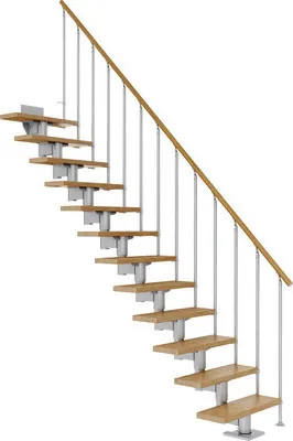 Produktbild von Pertura Mittelholmtreppe Chiron Eiche Leimholz Perlgrau Gerade 75 cm 12 Stufen / 13 Steigungen Stabgeländer Grau (RAL 90